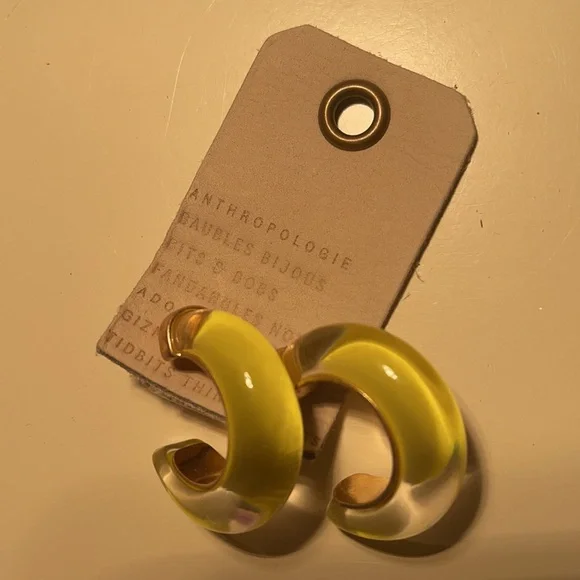 Anthropologie Glass Hoop Earrings in Yellow ! NWT Sold Out on Anthro!! 💖… - Picture 10 of 11